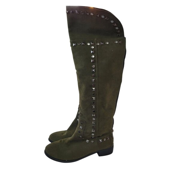 Midnight Velvet Olive Green Over The Knee Boots W Studded Detail Size 9W - Picture 7 of 16